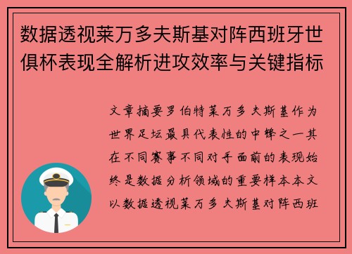 数据透视莱万多夫斯基对阵西班牙世俱杯表现全解析进攻效率与关键指标